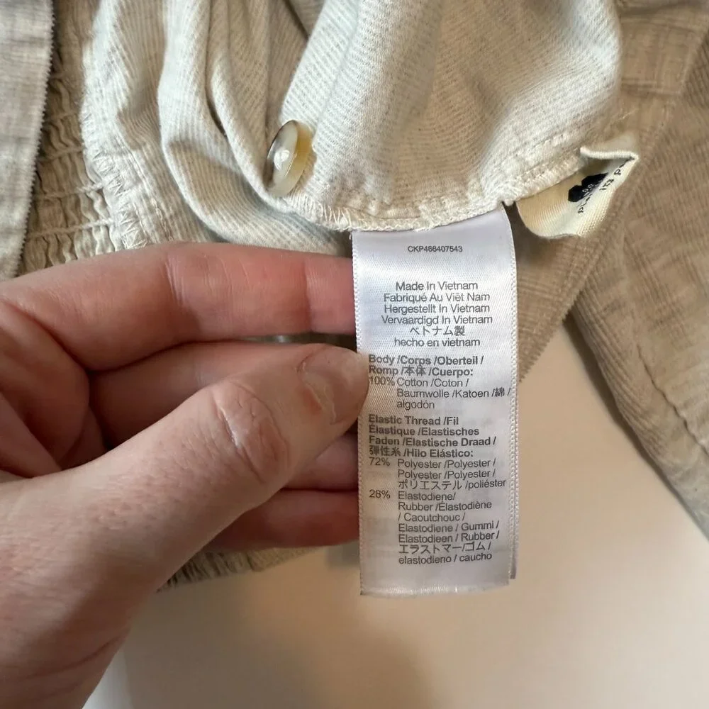 Madewell Corduroy Sweetheart Smocked-Back Top Women's‎ Size 6